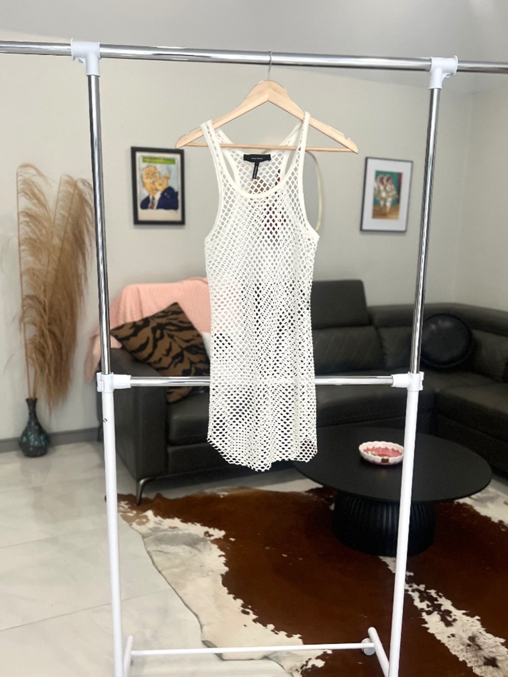 Isabel Marant white fishnet tank sleeveless mini dress Sz S